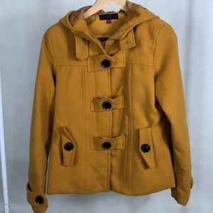 Mustard yellow zipper coat with hood